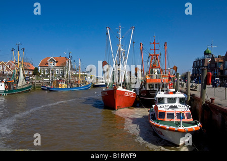 Fishing boats in Neuharlingersiel harbour, East Frisia, Lower Saxony, North Sea Coast, Wadden Sea, Germany, Europe Stock Photo