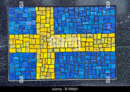 Mosaic of the Swedish flag, monument, The Universal Soldier, Battery Park, Financial District, Manhattan, New York City, USA Stock Photo