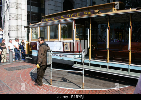 Turning point at the end of the cable car line in San Francisco Stock Photo
