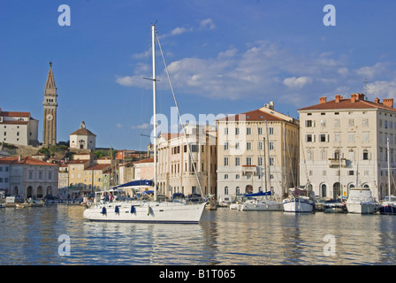 Harbour, skyline, Piran, Istria, Slovenia, Europe Stock Photo