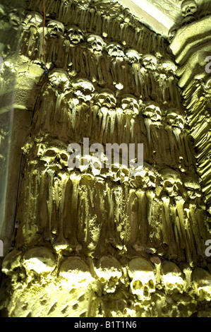 Wall decorated with human remains in the Chapel of Bones, Church of St Francis,  Evora, Portugal, Stock Photo