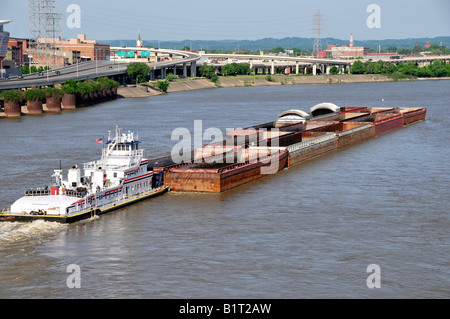 Coal Barge on the Ohio River at Louisville Kentucky KY Stock Photo