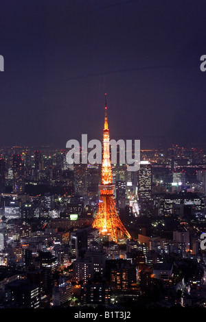 Tokyo Tower Japan taken from Tokyo City View attraction at Roppongi Hills Stock Photo