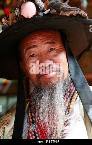 Dongba shaman in the old town, Lijiang, Yunnan, China. Stock Photo