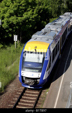 Harzelbe Express, Lint Type 2 Multiple Unit at Vienenburg Station Harz Mountains, Saxony Sachsen-Anhalt, Germany, Deutschland Stock Photo