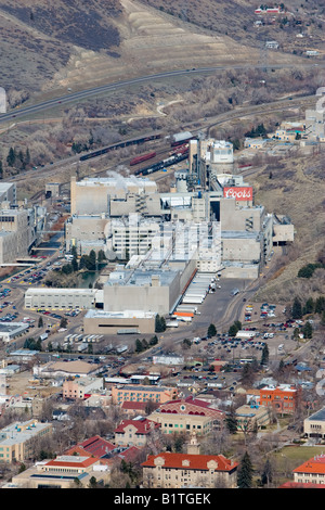 The Coors Brewing Company in Golden, CO, seen from the surrounding mountains. Stock Photo