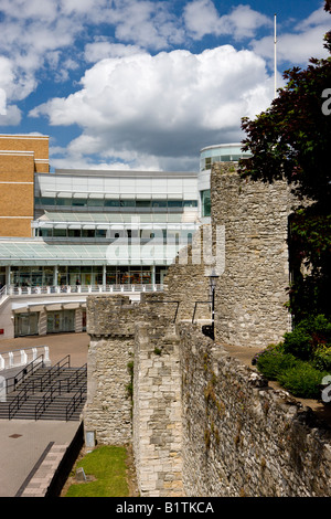 Medieval walls of Southampton and new West Quay shopping centre Southampton Hampshire England Stock Photo