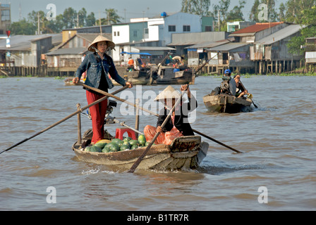 Vegetable sellers Cai Rang Floating Market Mekong Delta Vietnam Stock Photo