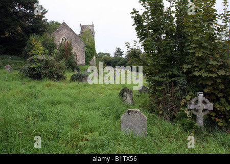 UK Wales Llanfair Kilgeddin the ruins of the medieval Church of St Mary the Virgin Rebuilt in 1866 and destroyed by fire in 1977 Stock Photo