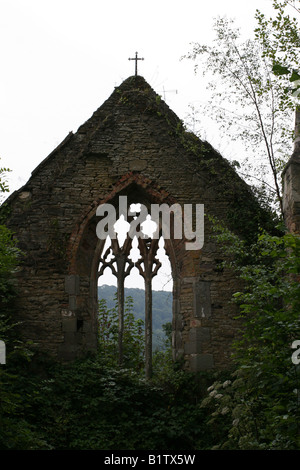 UK Wales Llanfair Kilgeddin the ruins of the medieval Church of St Mary the Virgin Rebuilt in 1866 and destroyed by fire in 1977 Stock Photo