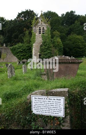 UK Wales Llanfair Kilgeddin the ruins of the medieval Church of St Mary the Virgin Rebuilt in 1866 and destroyed by fire in 1977 Stock Photo