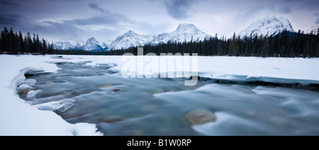 Canada Alberta Jasper National Park Rocky mountains viewed over Athabasca river Stock Photo