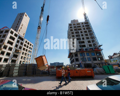 Building two new apartment towers in the trendy Dokken area of Antwerp Flanders Belgium Stock Photo