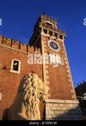 Lion sculpture Arsenale gateway Castello sestier Venice Veneto Italy Stock Photo