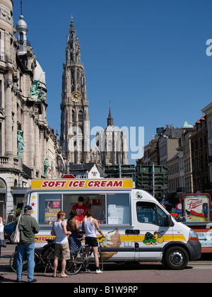 Soft ice cream van in the historic city center of Antwerp Flanders Belgium Stock Photo