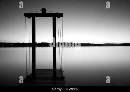 Boat Lift in Owen Sound on Georgian Bay, Ontario, Canada, Black and White Stock Photo