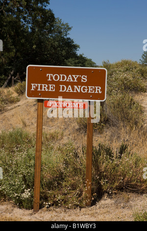 A National Park Service sign indicating that the fire danger for the day was extreme, Pinnacles National Monument California USA Stock Photo