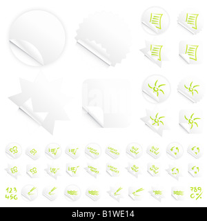 Vector illustrations of four different modern glossy shiny stickers or tags Various custom themes Green writing Stock Photo