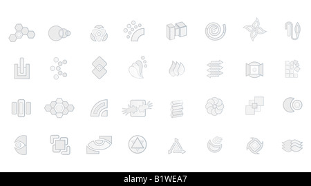 Vector illustration of 32 modern logo designs in gray white and black Stock Photo