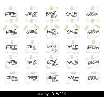 Vector illustration of sticky retail notes or tags with custom sale text 25 elements Stock Photo