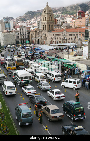Traffic in Plaza San Francisco, La Paz, Bolivia Stock Photo