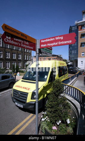Ambulance parked outside the main entrance  of King's College Hospital, Denmark Hill Stock Photo