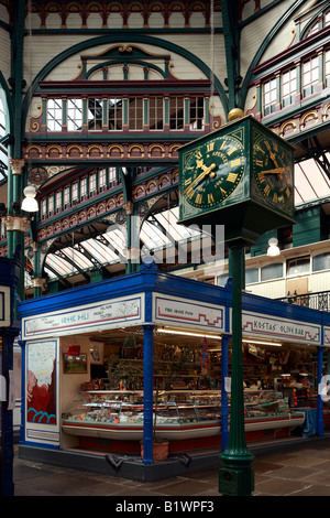 Interior of Leeds City Markets, Leeds, West Yorkshire, England, UK. Stock Photo