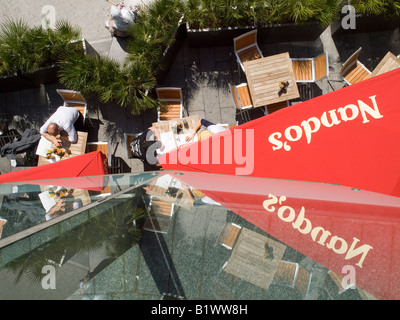 Looking down at Nand's Restaurant and Cafe in the Bull Ring Shopping area of Birmingham City Centre, West Midlands UK Stock Photo