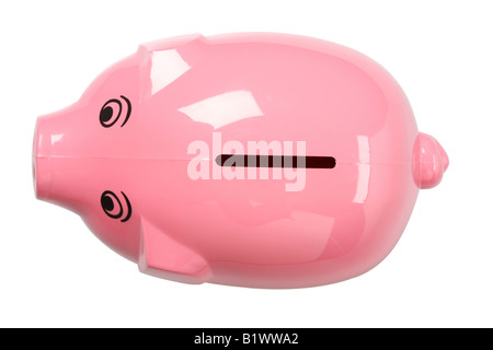 A pink piggy bank isolated on white shot from above clipping path included Stock Photo