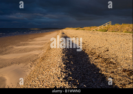 Findhorn beach and moray firth on a wind swept stormy evening. Moray, Scotland Stock Photo
