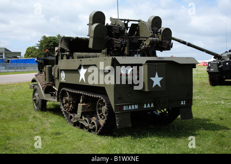 WWII Anti-aircraft guns mounted on M3 half-track Stock Photo