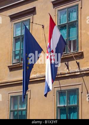 Flags of Croatia and European Union on the street Stock Photo