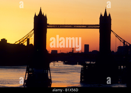 Tower Bridge sunset dusk London silhouette River Thames England UK Stock Photo