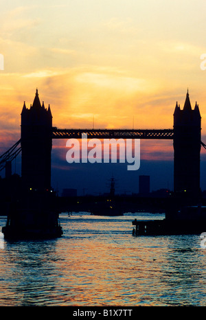 Tower Bridge sunset dusk London silhouette River Thames England UK evening Stock Photo