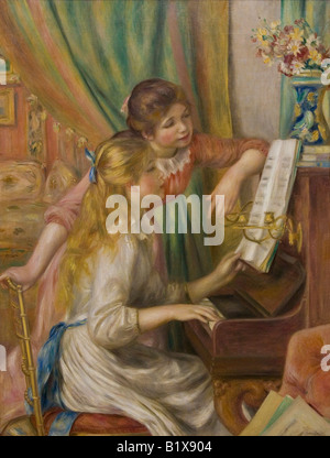 Jeunes filles au piano Girls at the Piano painted 1892 Pierre-Auguste Renoir oil on canvas Musee D'Orsay D Orsay Art Gallery Stock Photo