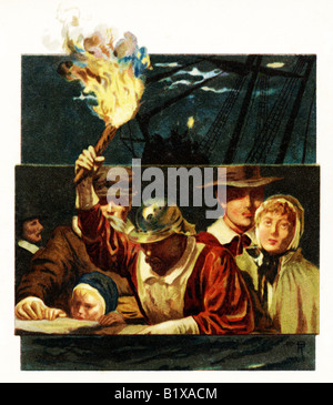 Illustration from The Landing of the Pilgrim Fathers a Victorian illustrated poetry book featuring the Poem by Felicia Hemans Stock Photo