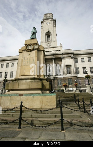 Town of Barnsley, England. Barnsley war memorial, cenotaph, with Barnsley Town Hall in the background. Stock Photo