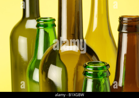 A section of colored empty glass bottles Stock Photo