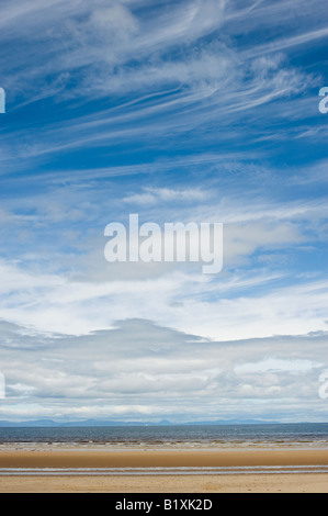 Cirrus clouds over Findhorn beach, Moray, Scotland Stock Photo