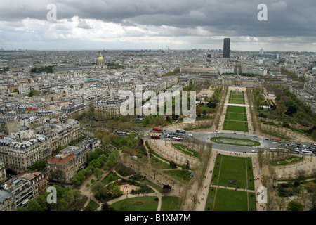 Parc du Champs de Mars viewed from the top of the Eiffel Tower, Paris Stock Photo