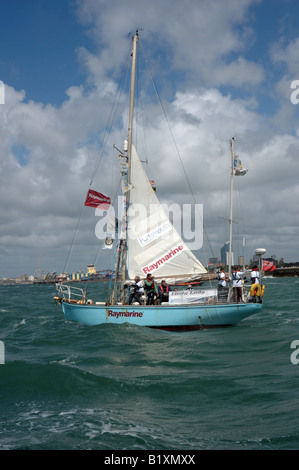 Historic yacht Lively Lady returning to Portsmouth after her second circumnavigation or the world Stock Photo