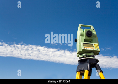 Land Surveying Under Blue Sky Stock Photo