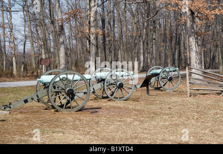 Row of cannons on the Confederate battle lines Gettysburg National Military Park. Stock Photo