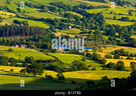 View of patchwork of fields near Tegg's Nose Country Park Macclesfield Cheshire in the Peak District National Park England UK Stock Photo