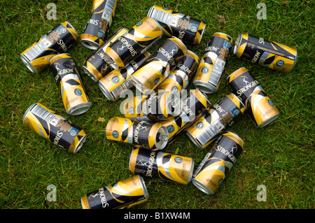 A pile of empty drink cans, ready to be recycled. Stock Photo