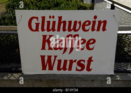 gluhwein kaffee wurst sign berlin germany deutschland travel tourism red white business advertising cafe Stock Photo