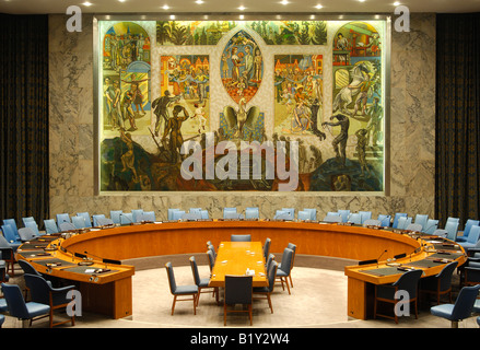 security council chamber at the United Nations headquarters building ...