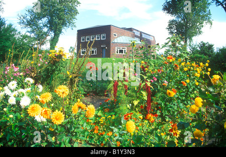 flower garden in front of Emil Nolde Museum in Seebuell in Northern Germany Stock Photo