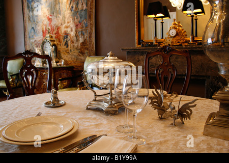 antique tableware and silver soupbowl Stock Photo