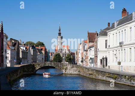 Boat trip on a canal in the old town, Bruges, Belgium Stock Photo